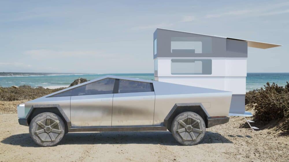 A CyberLandr, a futuristic vehicle, is parked on the beach, ready for eager preorders from supporters participating in a unique crowdfunding campaign.