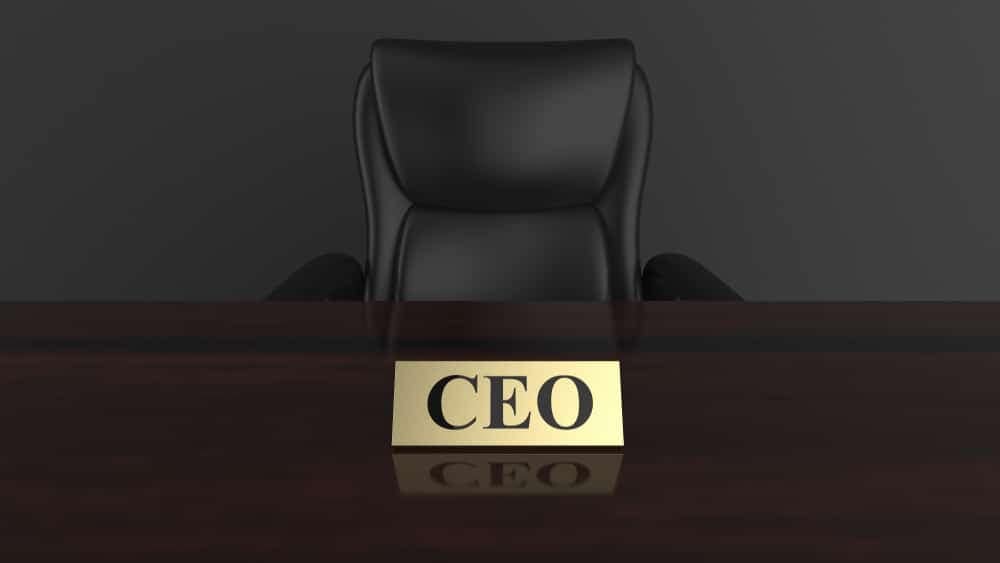 A new CEO office chair with the word "CEO" prominently displayed, representing the leadership of Kanen Wealth Management on Lazydays Board.