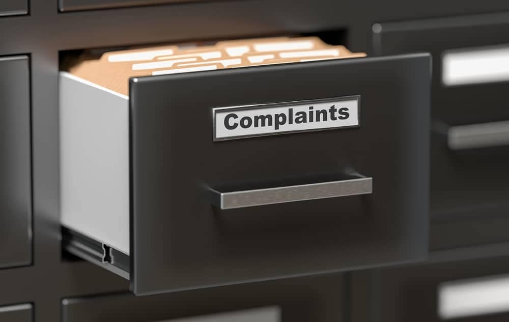 Description: A file cabinet with the word complaints on it, specifically for rowdy guests at an RV resort in New Mexico.
