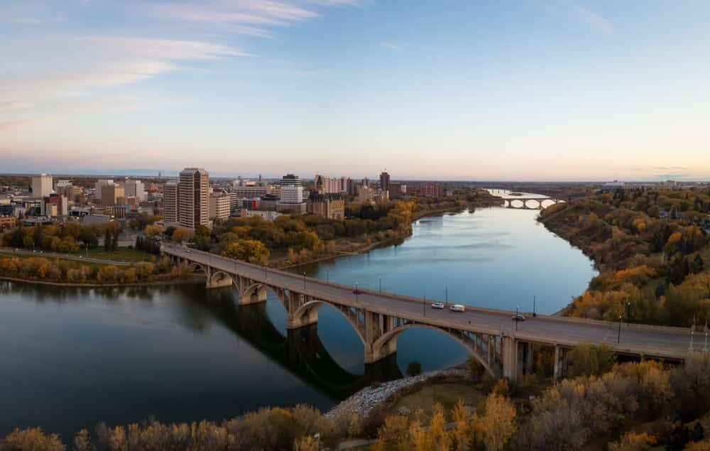 Edmonton, Alberta - aerial view of the river and skyline.