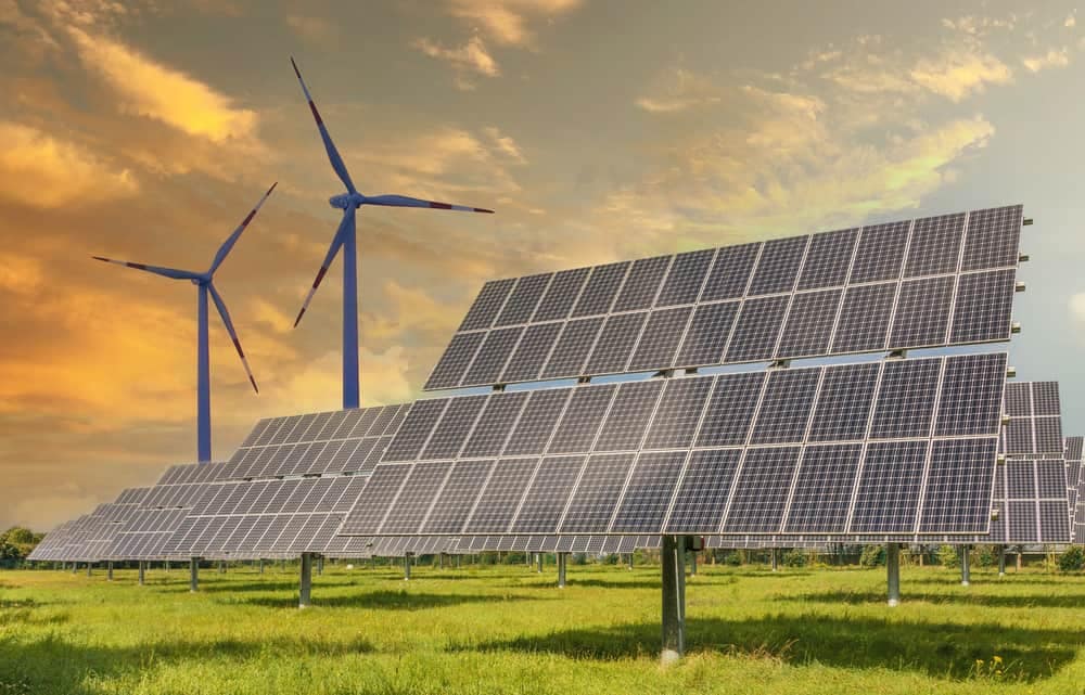 Renewable Energy in Bristol: Solar panels and wind turbines dotting the Bailey field.