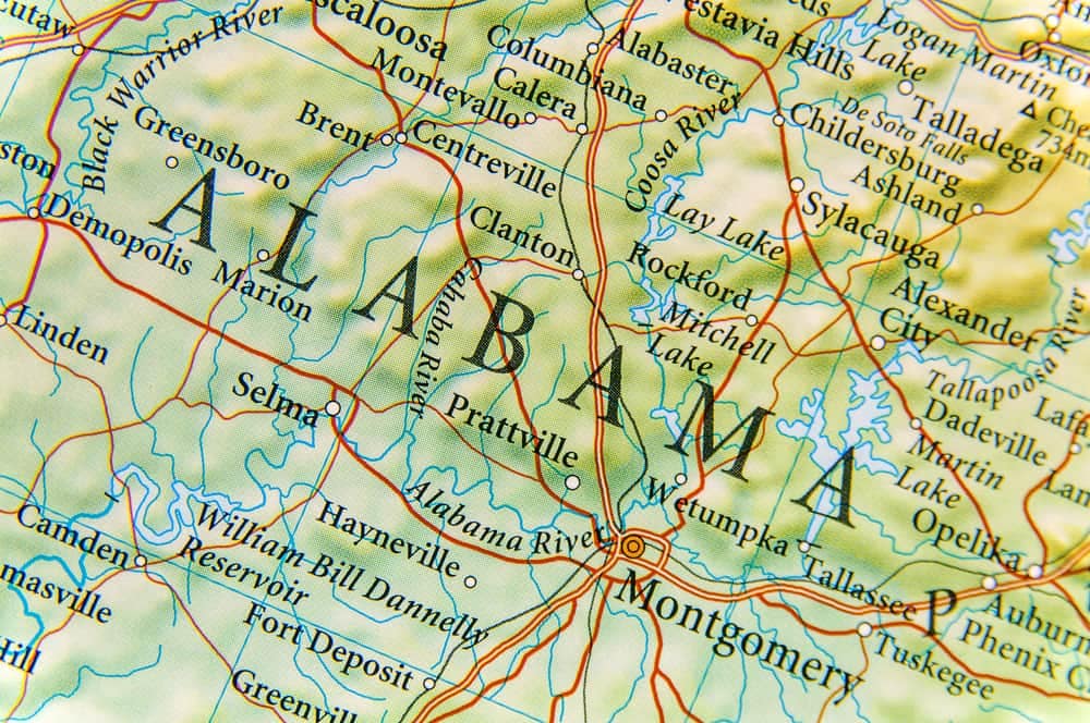 A map of Alabama.