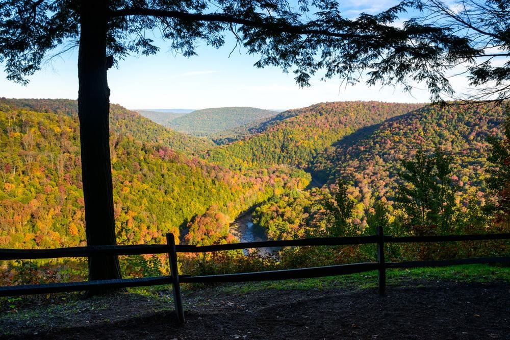 A director captures the breathtaking view of a Pennsylvania valley with trees in the background, perfect for outdoor recreation.