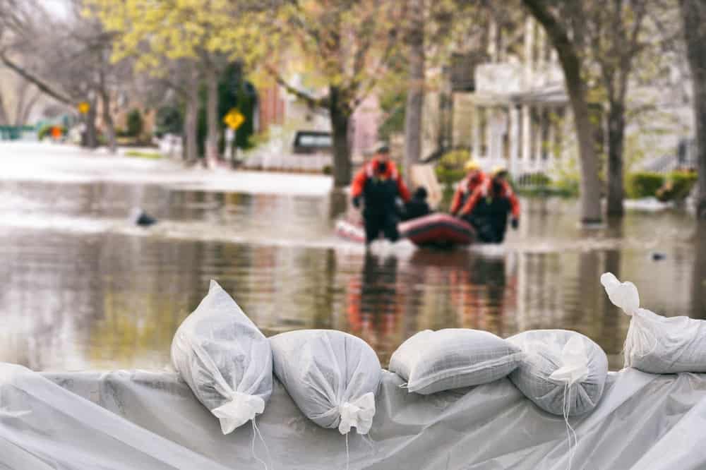 A group of NSW flood victims on a raft seeking emergency housing.