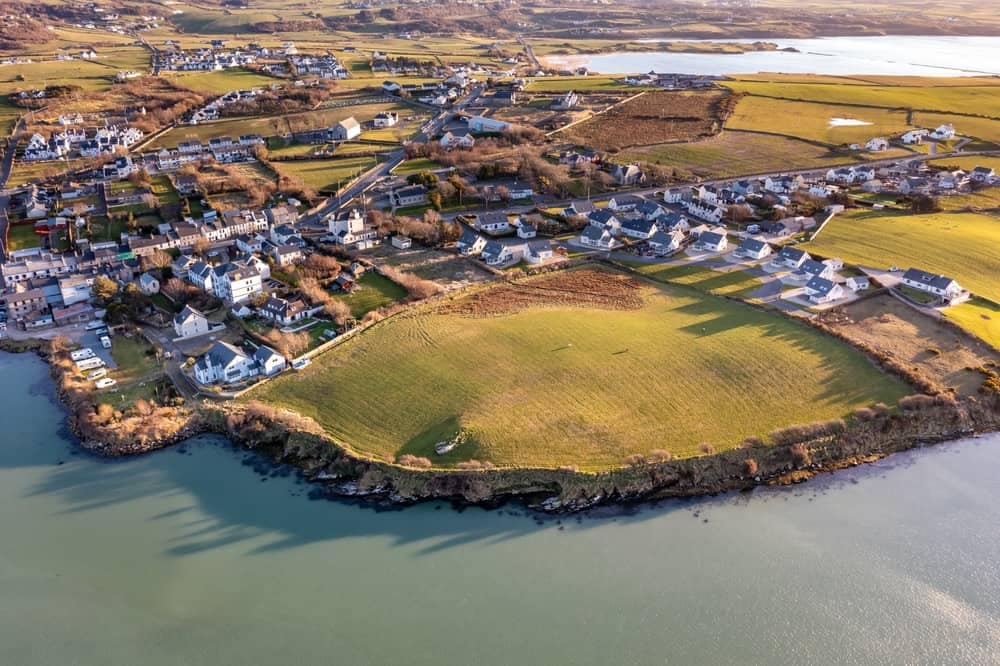 An aerial view of Donegal County, Ireland showcasing new camping facilities and the financial support provided.