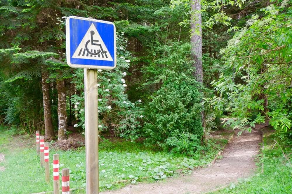 A sign on a qathet Regional District path in the woods, aiming to improve accessibility.