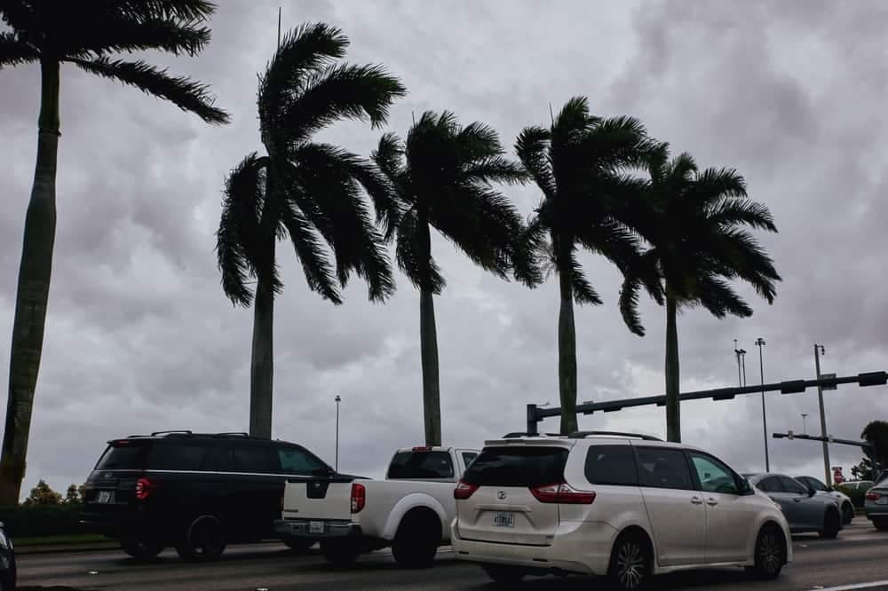 Temporarily Closed cars are parked on the side of the road in RV Parks, with palm trees in the background.