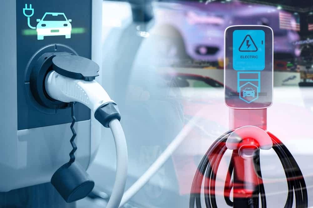 An electric vehicle is plugged into a charging station in Iowa.