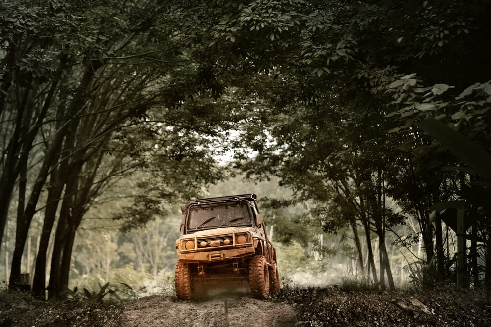 An off-roading vehicle enjoying a thrilling ride through the picturesque Arkansas Off-Roading Park.