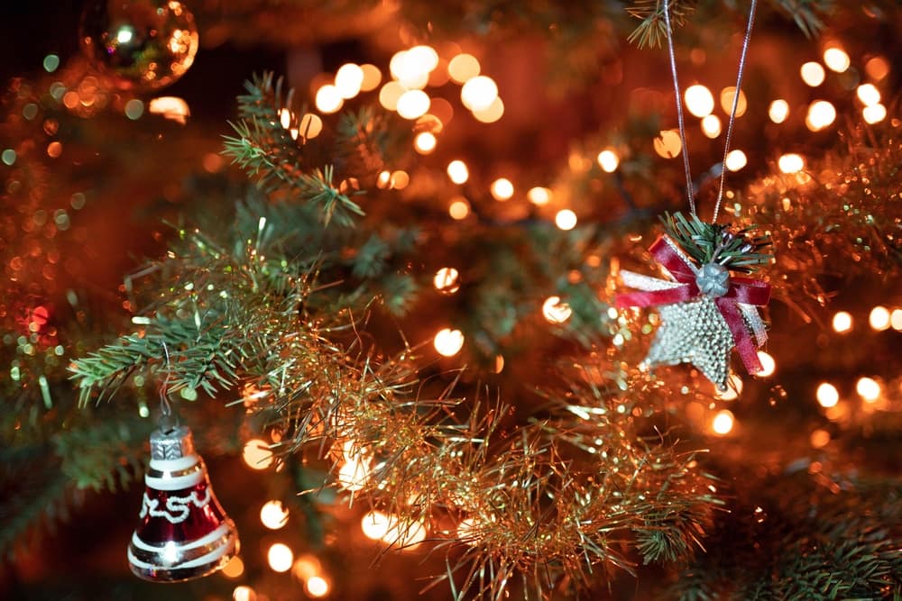 A christmas tree decorated with ornaments and lights.