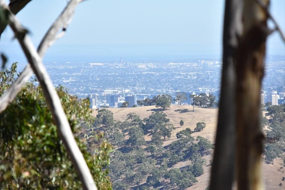 A scenic view of the city from the top of Cudlee Creek hill.