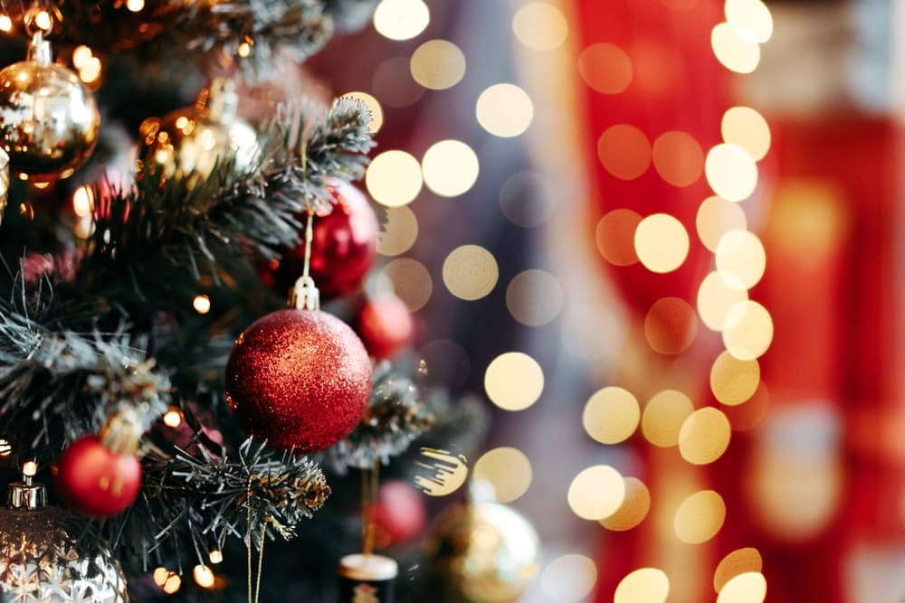A christmas tree decorated with ornaments and lights.