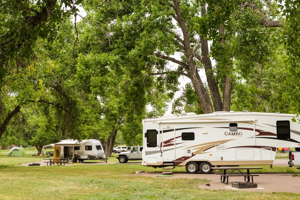 A proposed 20-Site RV park in Missouri, nestled among trees.
