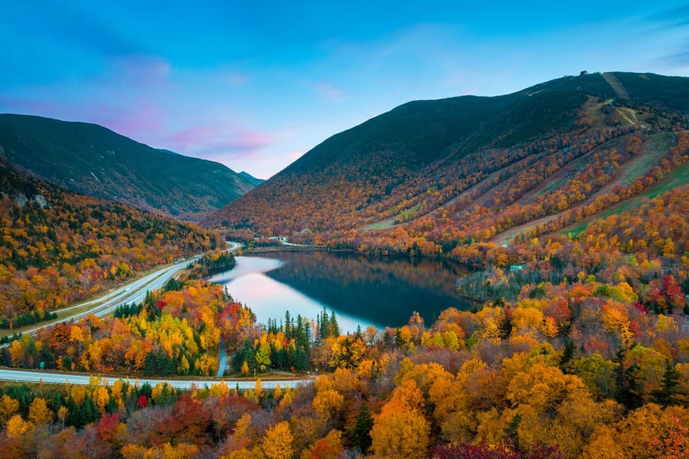 An aerial view of a lake in New Hampshire.