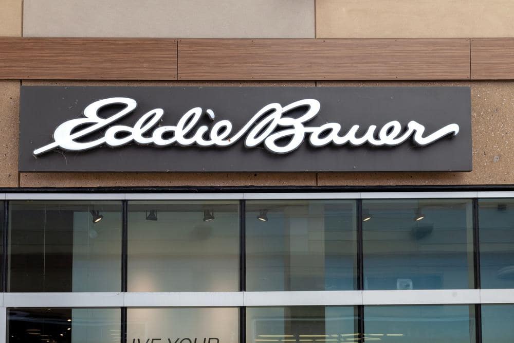 The Eddie Bauer store proudly displays a sign with the brand name "Eddie Bauer".