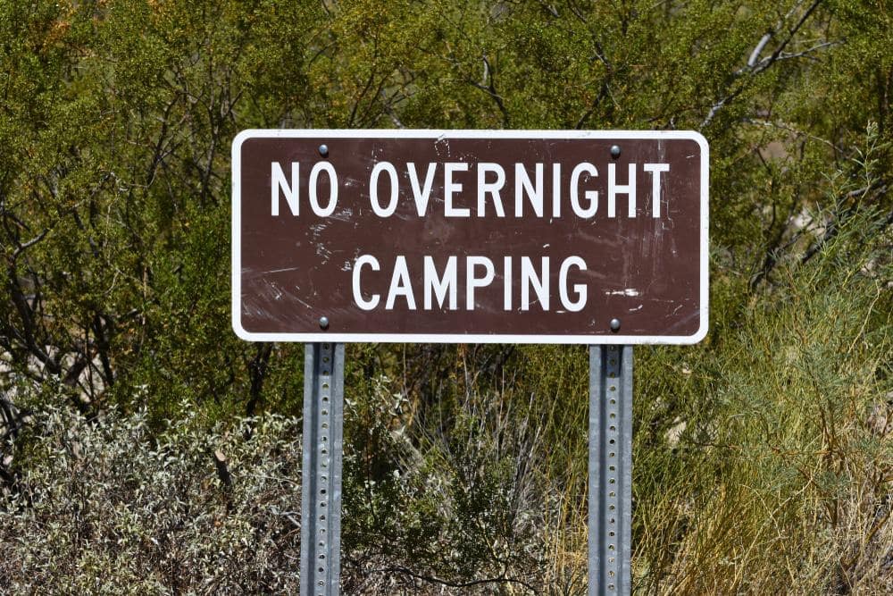A sign at Kentish Park indicating the prohibition of overnight camping.