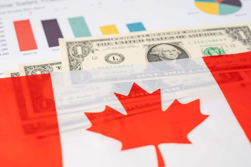 A government allocation graph displayed against the backdrop of a Canadian flag.
