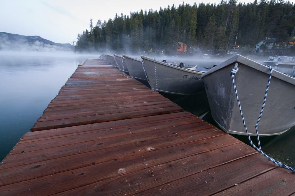 Boats docked on Diamond Lake, despite the long winter.
