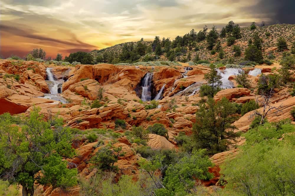 Gunlock State Park features a mesmerizing desert waterfall at sunset, attracting an increased demand of visitors to the expanded campground.