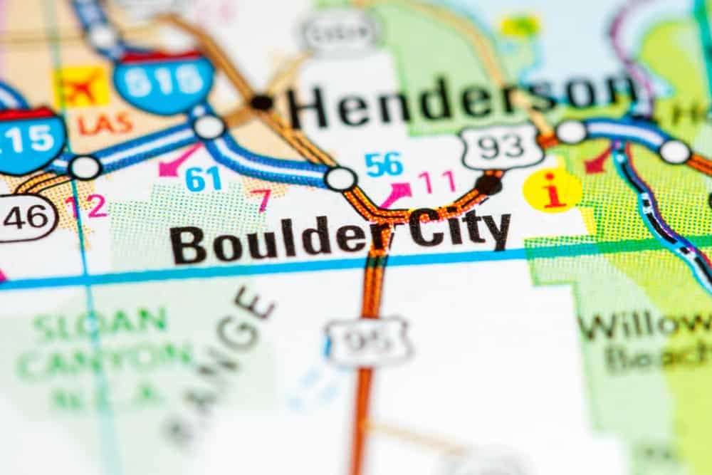 A close up of Boulder City on a map highlighting the Zoning Change.