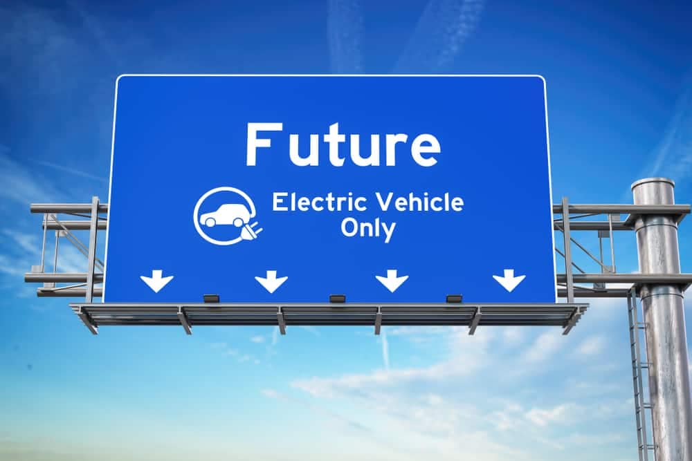 A blue billboard in Washington that says future electric vehicle only.