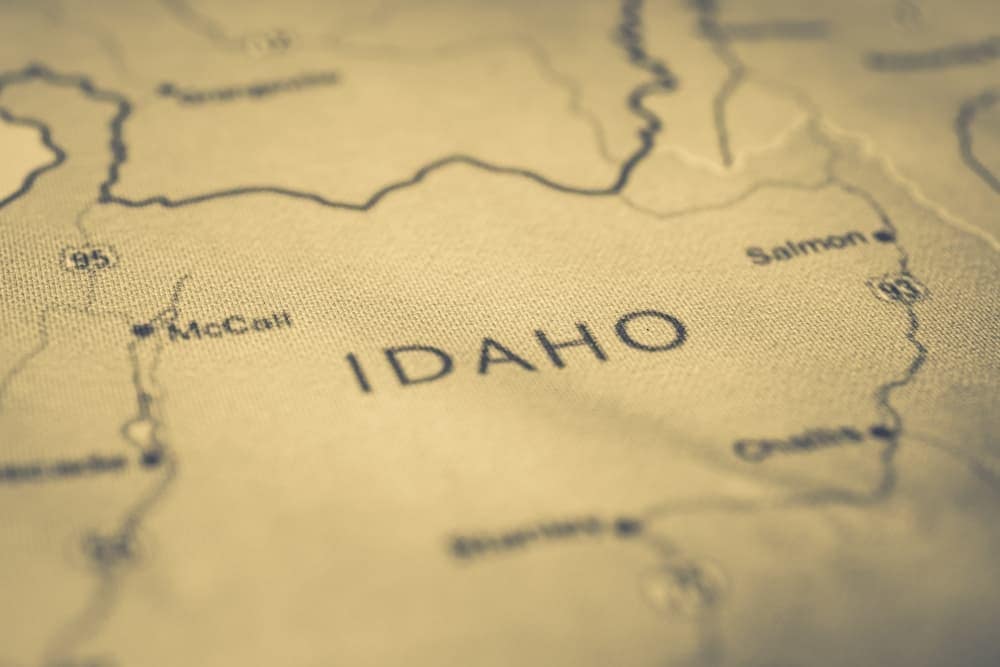 A map of Idaho with the word Idaho on it, showcasing Kelly Canyon Resort for a memorable glamping experience.
