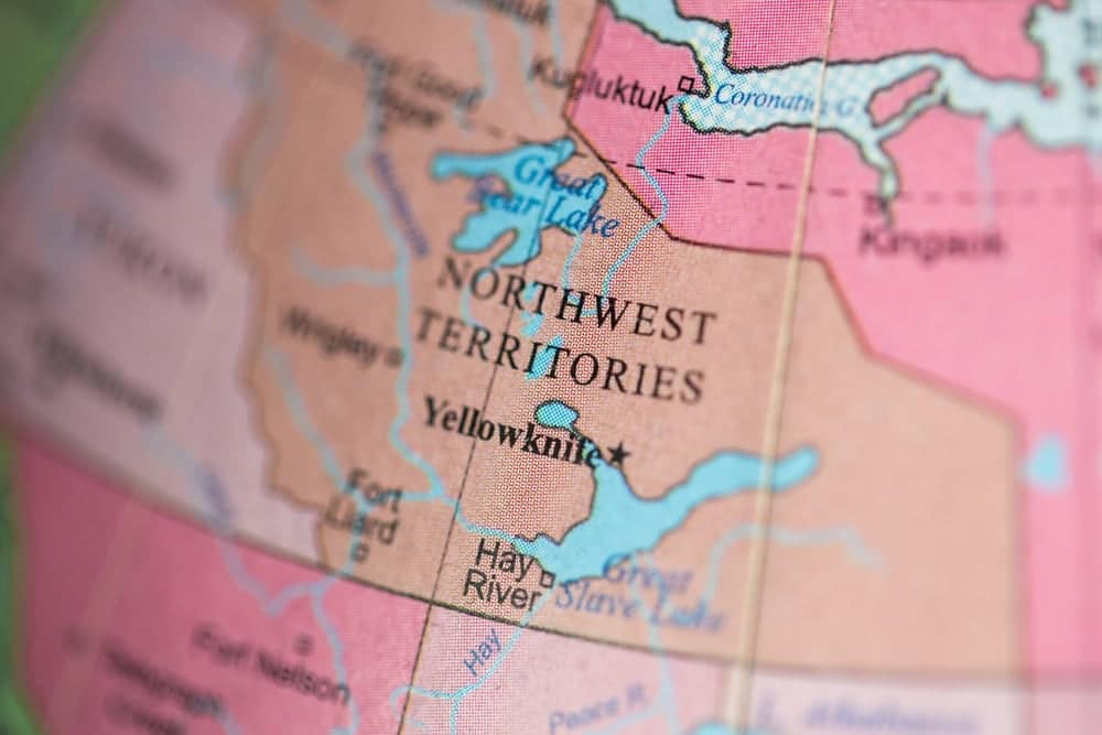 A close up of a map of Canada showing the Fred Henne Campground and Hay River Fire Evacuees.