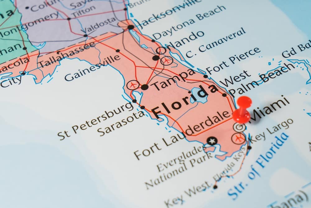 Florida pinned on a map, highlighting the Ozello glampground project.