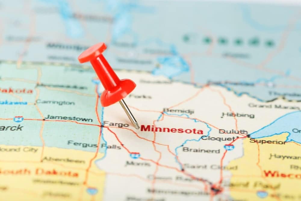 A red pin is pinned on a map of Minnesota, specifically in Lakeview.