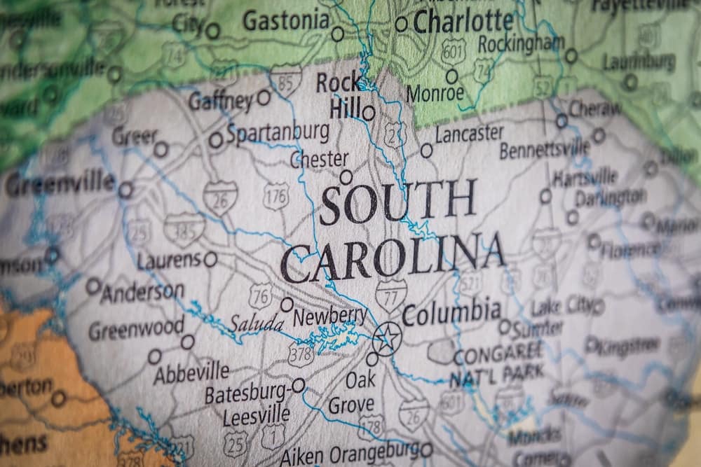 A close up of a map of Kershaw County in South Carolina.