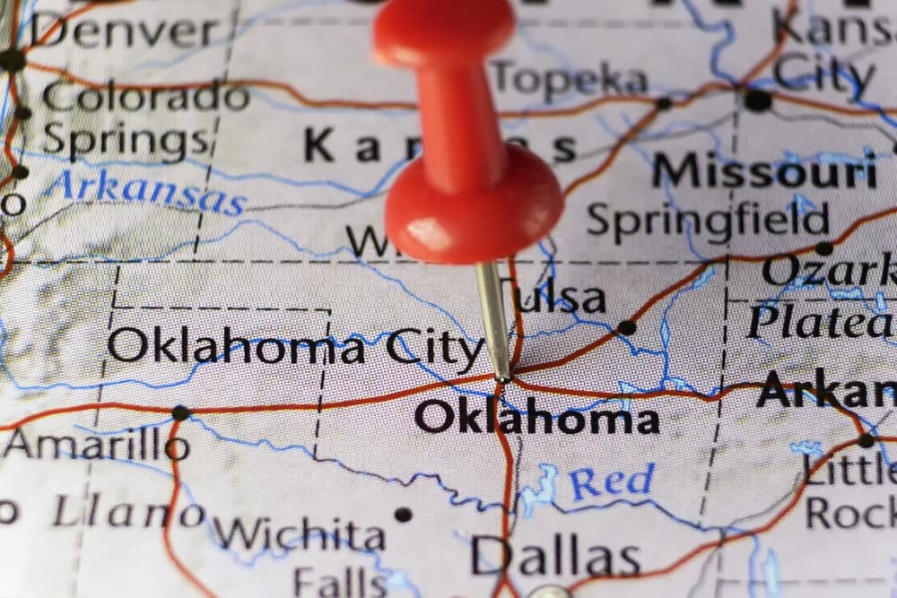 Oklahoma City highlighted on a map with RV sites.