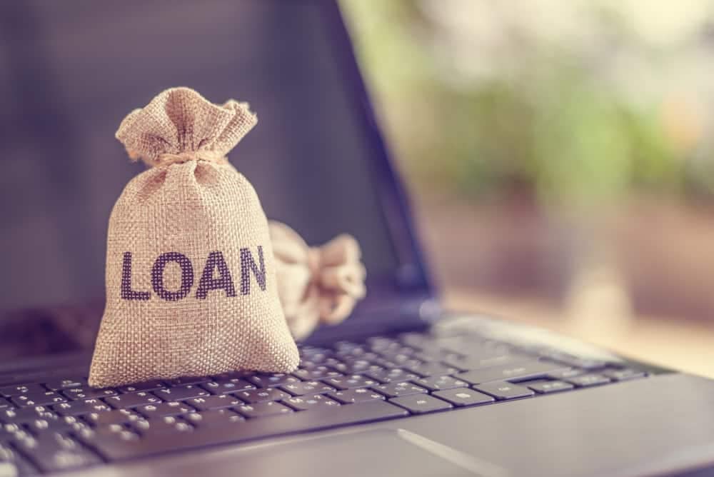 A sack with the word loan sitting on top of a laptop, representing lenders in the RVIA survey.