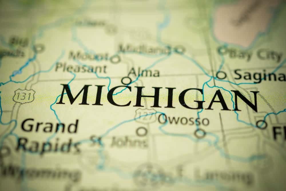 A close up of a map of Michigan highlighting the Local Parks in the state.