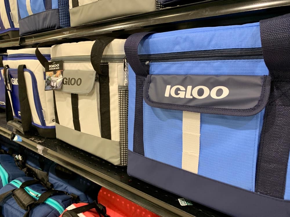 Igloo coolers on display in a store, acquired by Dometic.