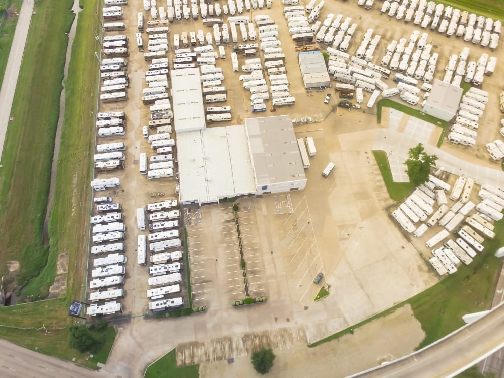 An aerial view of the Nashville RV Lifestyle Center, a large RV park managed by NIRVC.