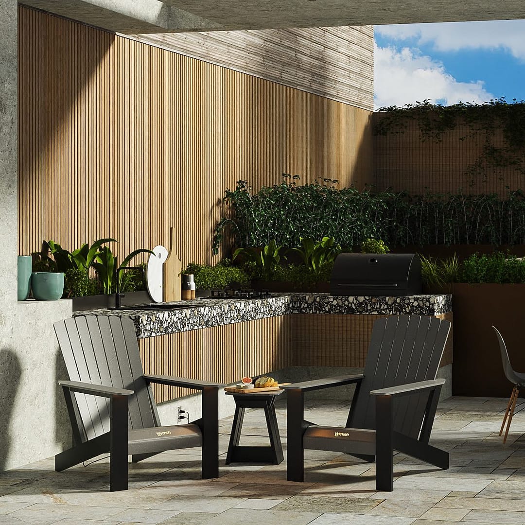 Adirondack chairs on a patio with a grill, Auto Draft.