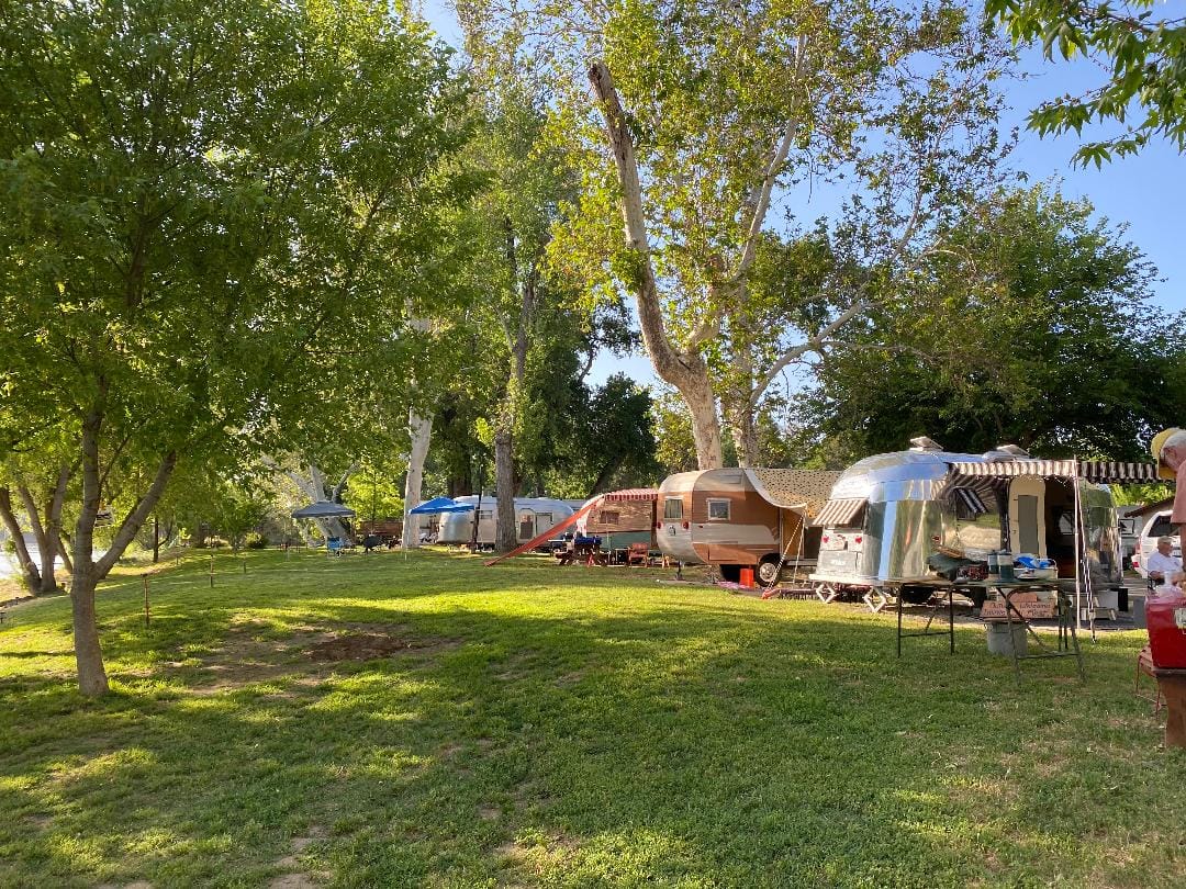 A group of 1940s airstreams parked in a Northern California RV Park.