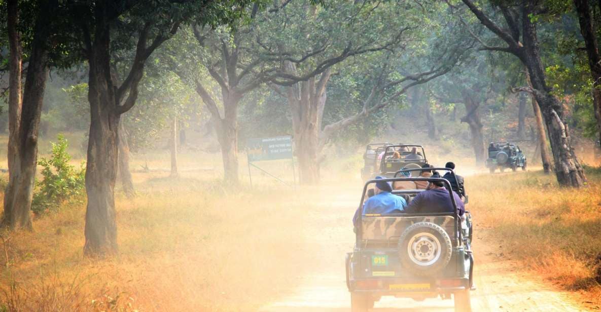 A group of people riding in a jeep on a dirt road in Yala.