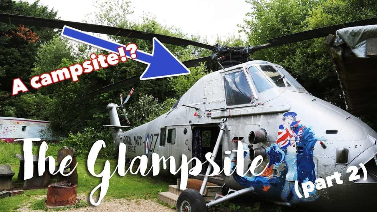 A glamping helicopter with words "a camper" - The Glamsite Part 1
