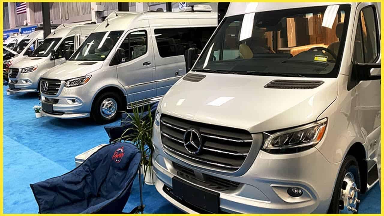 Mercedes benz Airstream RVs on display at an RV show.