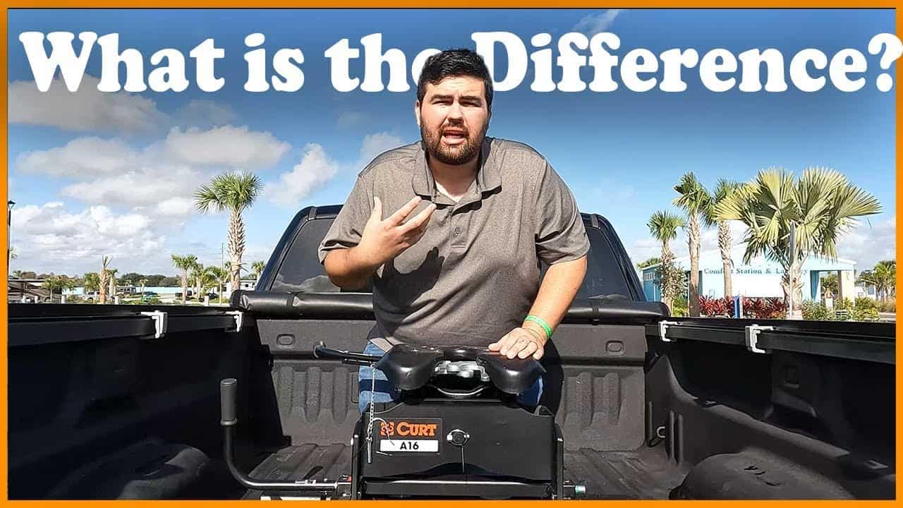 A man in a pickup truck with the words "what is the difference?" and a Gooseneck hitch.