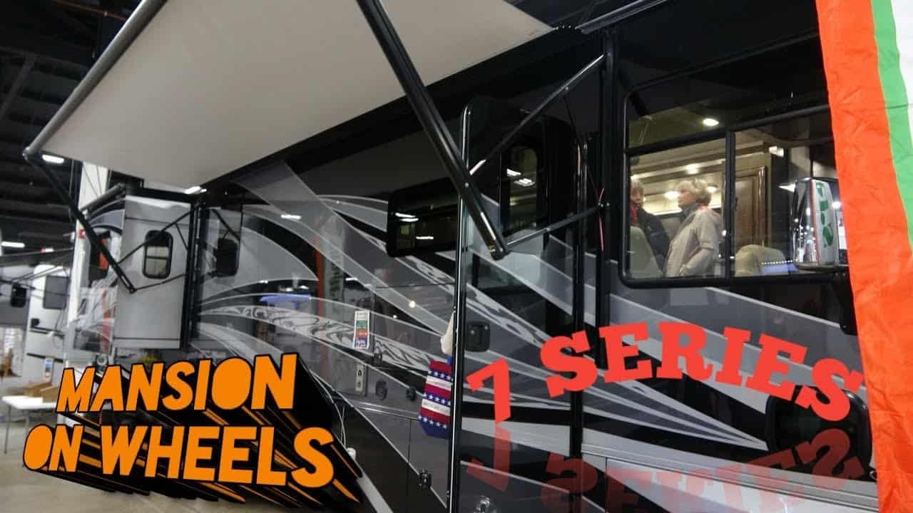 A 2022 Forest River Georgetown GT7 RV with the words mansion series on wheels.