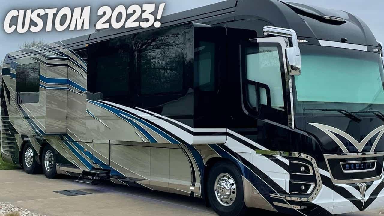 A custom 2021 RV, branded as a Newell Coach, available for tour.