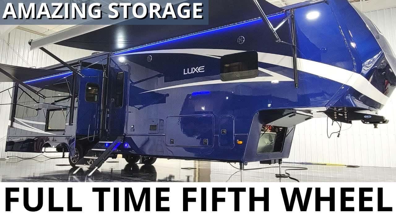 An amazing Luxe fifth wheel RV with abundant storage.