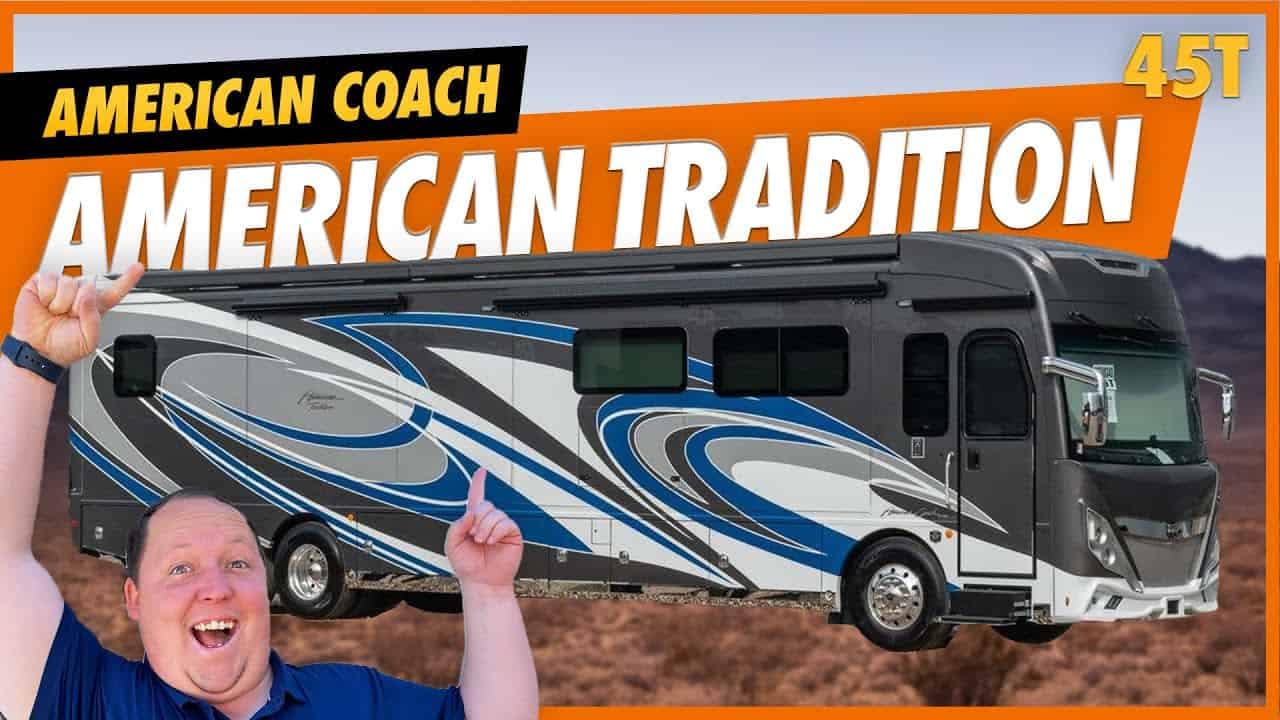 Introducing the sleek and luxurious 2022 American Coach American Tradition 45T RV - the epitome of modern travel. Capture the spirit of adventure as you embark on an unforgettable tour in