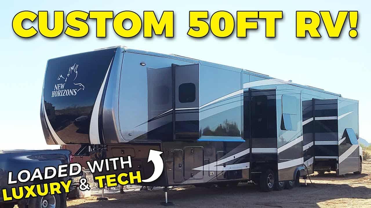 Custom Fifth Wheel RV loaded with luxury and tech by New Horizons.