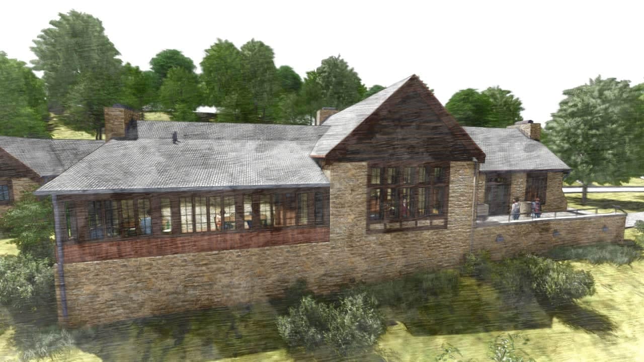 A 3D rendering of a house in the woods located near the Ozark National Scenic Riverways.