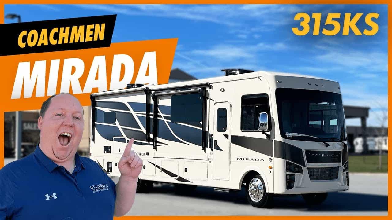 The 2023 Coachmen Mirada 3500 is a short class A RV with huge slide rooms.