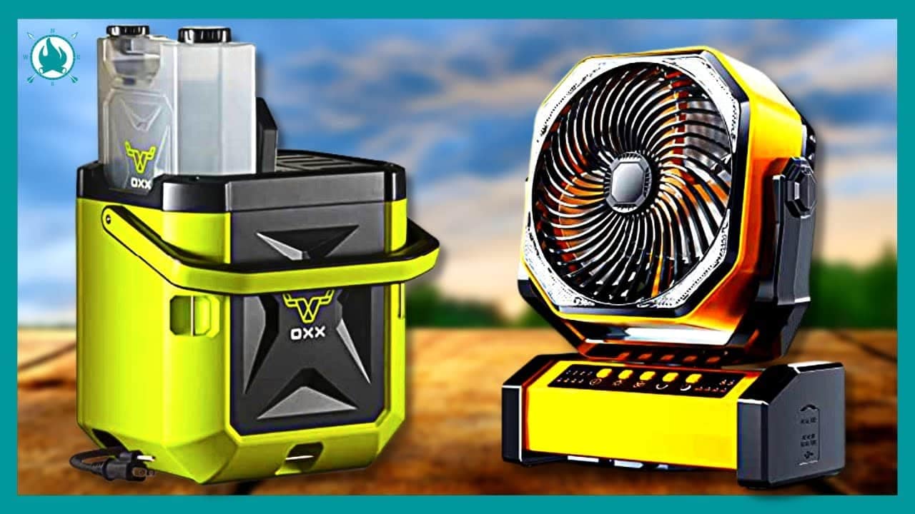 A yellow and green portable fan, perfect for camping adventures or as a handy gadget.
