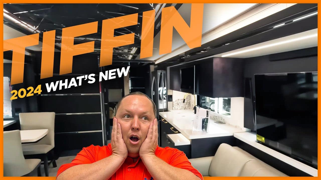 A man in a Tiffin RV is exploring the comprehensive tour of the all-new 2020 Tiffin Motorhomes.